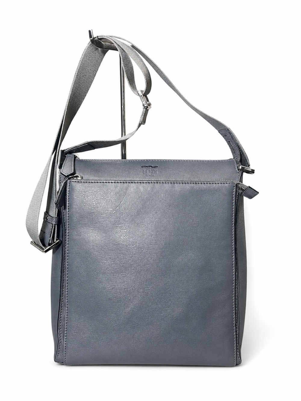 Fendi Men's Grey Leather Crossbody Messenger Bag